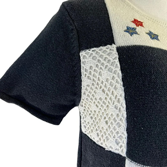 Jenny Nautical Metallic Embroidered Vintage Sweater Small Crochet Patchwork Knit - Picture 5 of 11